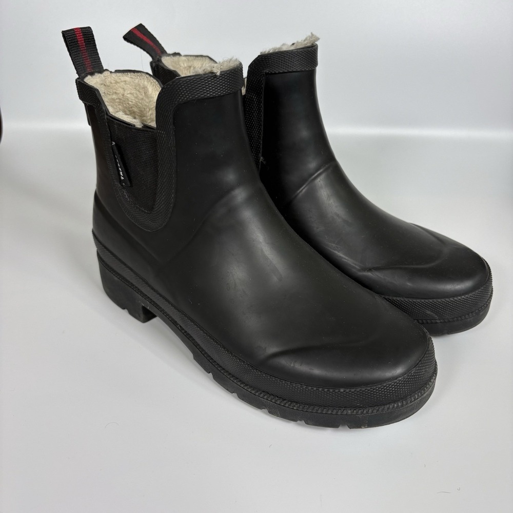 Tretorn Lina Black Waterproof Chelsea Ankle Rain Boots Womens 6 M Faux Fur Lined